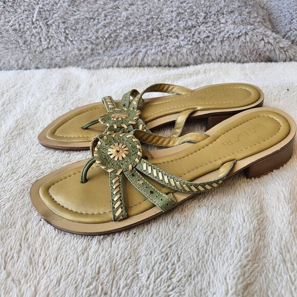 Unisa Newport Thong Sandals Flip‎ Flops Green Woven Leather Medallion Womens 9.5 - Picture 3 of 5